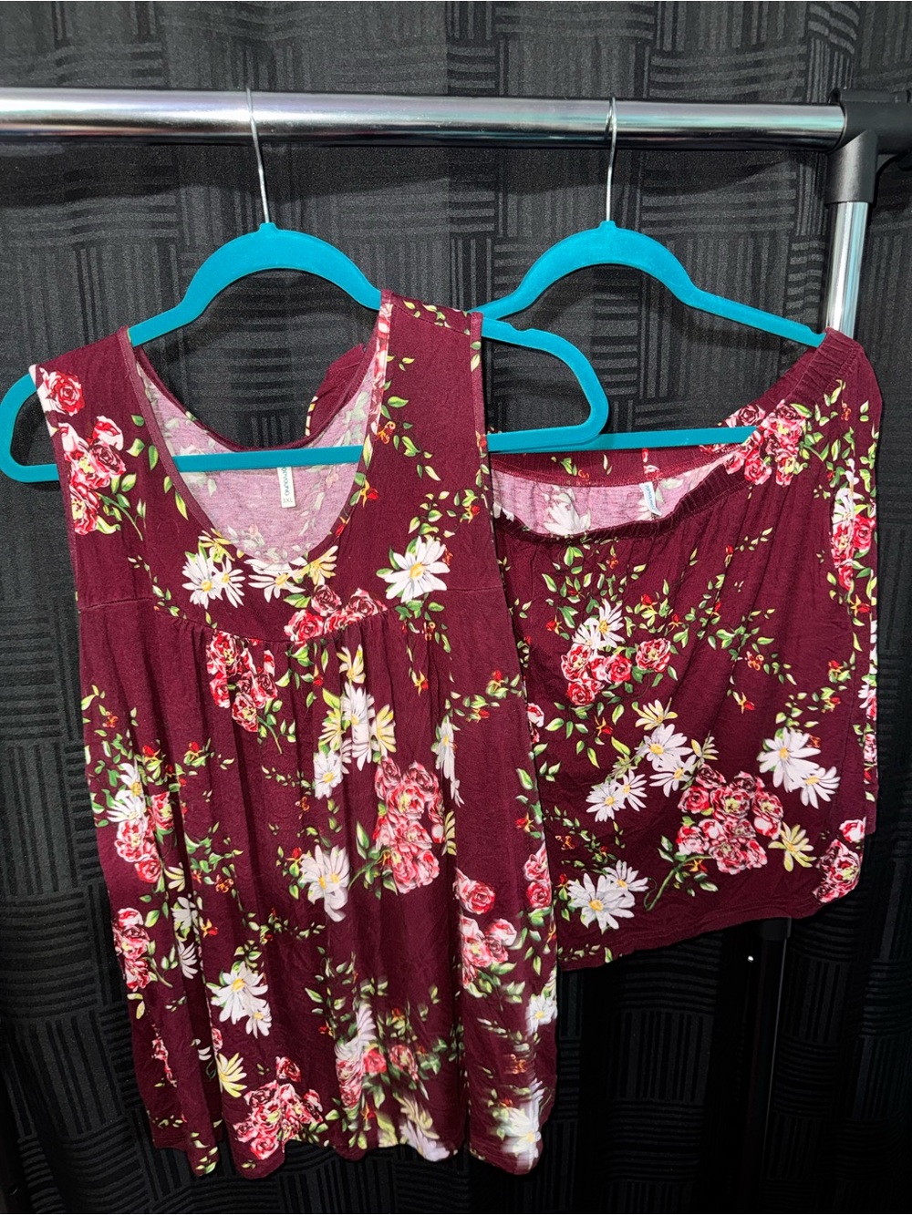 Burgundy Floral Tank and Shorts Pajama Set